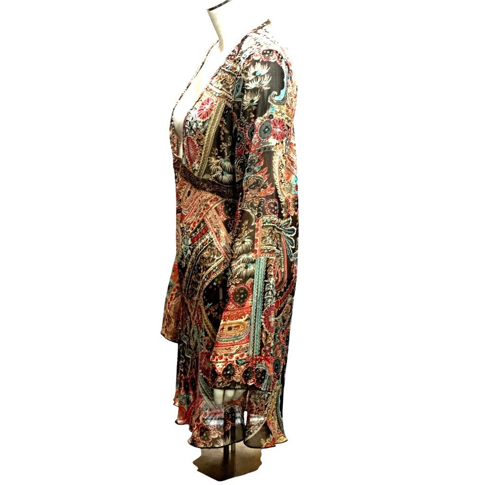 Mix It Paisley Print Deep V Neck Medium Boho Chic Patchwork Empire Waist Trim - Picture 3 of 15